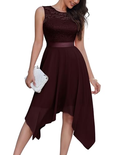 Berylove Asymmetrisches Kleid Kleider Festlich Damen Schicke Kleider Damen Festlich Abendkleider BLP7039 Burgundy 3XL von Berylove