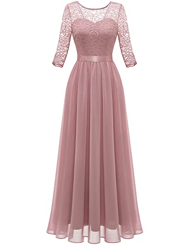 Berylove Cocktail Kleider für Damen Kleid Festlich Damen Kleid Langarm Kleid Damen Elegant für Hochzeit BLP7049 Blush L von Berylove