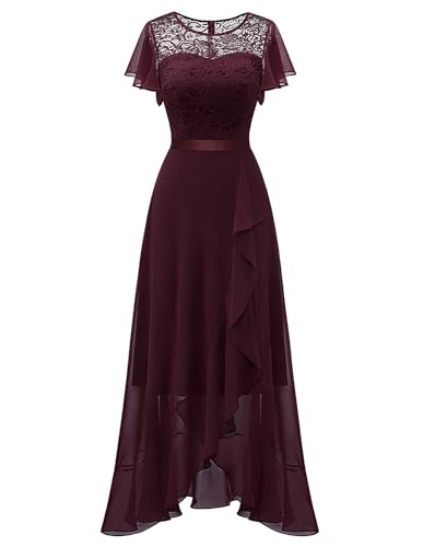 Berylove Cocktailkleid Damen Elegant Abendkleid mit Ärmeln Festliche Kleider für Damen Hochzeit BLP7051 Burgundy 3XL von Berylove