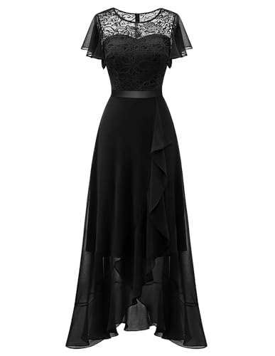 Berylove Cocktailkleid Damen Elegant Ballkleider Damen Lang Elegante Kleider Abendkleid Lang Chiffon Kurzarm BLP7051 Black L von Berylove