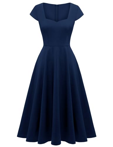 Berylove Cocktailkleid Damen Elegant Midi Kleider Abendkleid Quadratischer Kragen A Linien Kleid Damen Festlich 8009 Navy L von Berylove