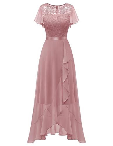 Berylove Cocktailkleid Damen Elegant Vokuhila Kleid Kleider Damen Festlich Elegant Abendkleid Lang Elegant für Hochzeit BLP7051 Blush L von Berylove