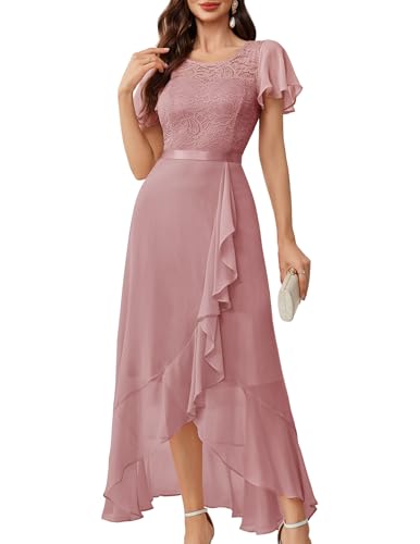 Berylove Cocktailkleid Damen Elegant Vokuhila Kleid Kleider Damen Festlich Elegant Abendkleid Lang Elegant für Hochzeit BLP7051 Blush L von Berylove