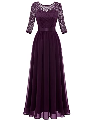 Berylove Cocktailkleid Damen Elegant für Hochzeit Coctailkleid Festliches Kleid Langarm Kleid Hochzeit Gast BLP7049 Grape M von Berylove