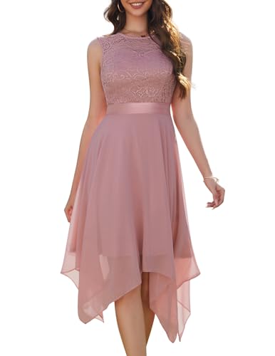 Berylove Cocktailkleid Damen Elegant für Hochzeit Jugendweihe Kleider Kleid für Hochzeitsgäste Abendkleider Kurz Elegant für Hochzeit BLP7039 Blush XL von Berylove