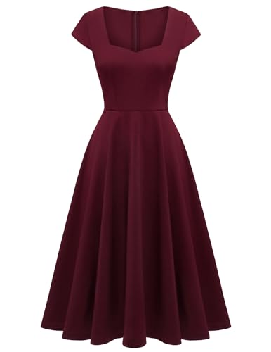 Berylove Cocktailkleid Damen Große Größen Kleid Elegant Damen Abendkleider Midi A Linien Kleid Damen Festlich 8009 Burgundy 2XL von Berylove