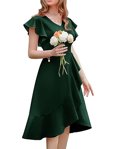 Berylove Cocktailkleid Damen Elegant Kleider für Hochzeitsgäste Lange Abendkleider mit Ärmel Abiballkleid BLP7059 DarkGreen L von Berylove