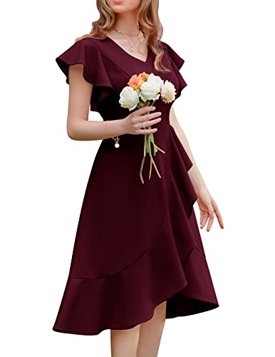 Berylove Cocktailkleid Damen Lang Festliche Kleider für Damen Hochzeit Abendkleider mit Ärmel Abschlusskleid 7059 Burgundy XL von Berylove