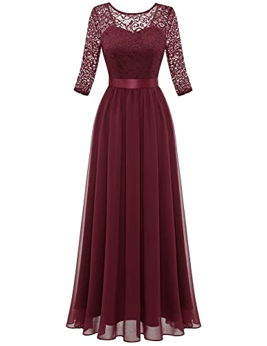 Berylove Cocktailkleid Damen Langarm Kleider Damen Festlich Elegant Abendkleider Langarm Rosa Kleid Hochzeitsgast BLP7049 Burgundy XS von Berylove