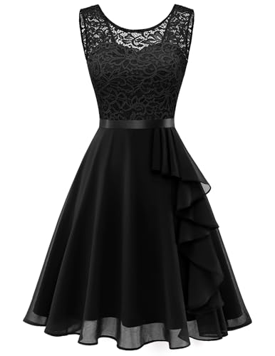 Berylove Cocktailkleid Damen Rüschen Festliche Kleider für Damen Abendkleider Elegant für Hochzeit BLP7052 Black S von Berylove