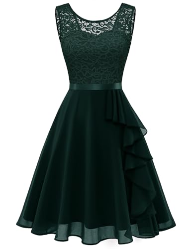 Berylove Cocktailkleid Damen Rüschen Festliche Kleider für Damen Hochzeitsgast Kleid Damen 7052 DarkGreen L von Berylove