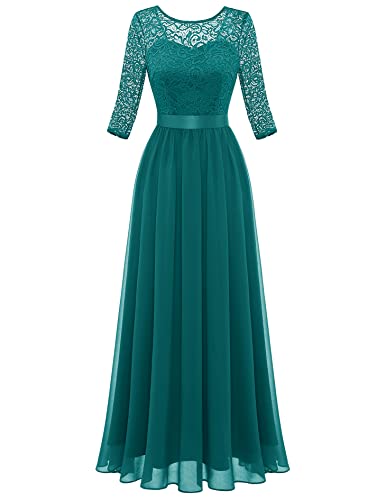 Berylove Cocktailkleid Lang Kleid Festlich Damen Hochzeitsgast Langes Kleid Damen Elegant für Hochzeit Kleid Elegant BLP7049 Peacock Green 2XL von Berylove