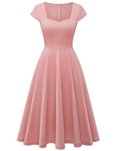 Berylove Cocktailkleid Lang Kleider Damen Elegante Kleid 50er Jahre Damen Kleid mit Herausschnitt 8009 Blush L von Berylove