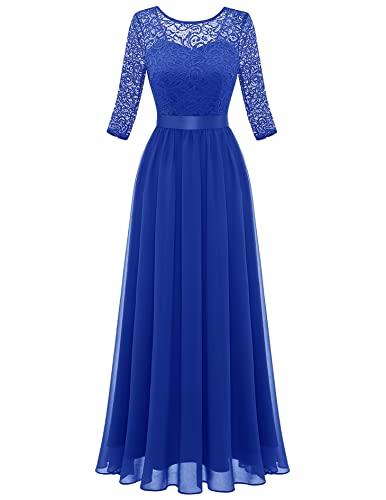 Berylove Cocktailkleid Mit Ärmel Damen Elegantes Kleid Damen Festlich Langes Kleid Hochzeitsgast Kleid Damen BLP7049 Royalblue XL von Berylove