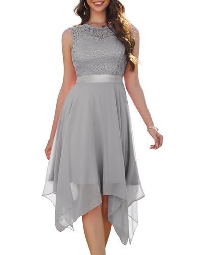 Berylove Cocktailkleider Elegant für Hochzeit Ballkleid Kurz Kleid mit Spitze Abendkleider Große Größen BLP7039 Grey 3XL von Berylove