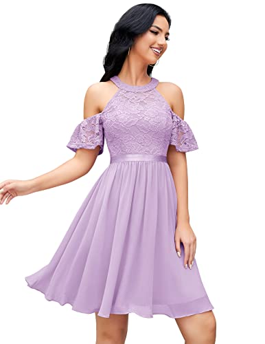 Berylove Cocktailkleid Damen Elegant Kleid Flieder Kleider Damen Sommer Swing Abendkleid Damen Ballkleider Damen Kurz BLP7061 Lavender XL von Berylove