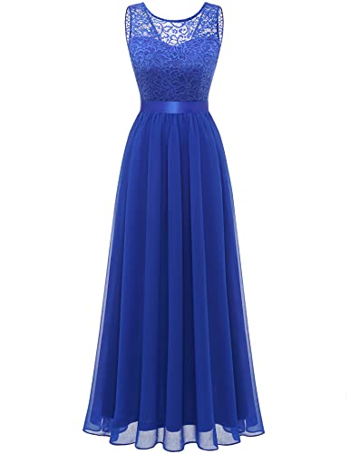 Berylove Damen Abendkleid Elegant Cocktailkleid Lang Brautjunferkleid Chiffon Spitzen Kleid Hochzeit Party Royalblau BLP7025 Royalblue L von Berylove