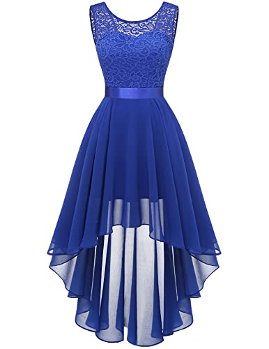 Berylove Damen Abendkleid Elegant Spitzenkleid Vokuhila Cocktailkleid Ärmellos Chiffon Brautjungfer Kleid Abschlusskleid Royalblau BLP7035 Royalblue XS von Berylove