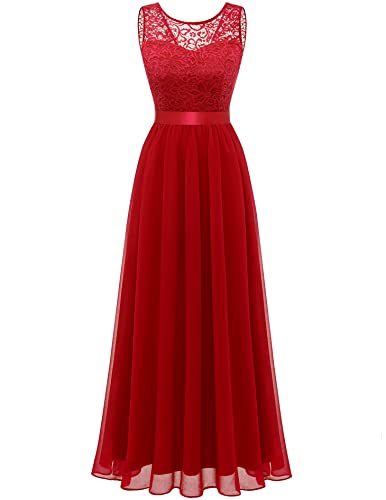 Berylove Damen Abendkleid Lang Rot Brautkleid Standesamt Hochzeitskleid Brautjungfernkleid Chiffon Kleider Sommer BLP7025 Red 2XL von Berylove