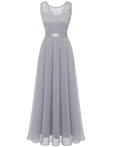 Berylove Damen Abendkleider Abschlusskleid Lang Hochzeitskleid Chiffon Kleider Brautjungfernkleider Grau BLP7025 Grey 2XL von Berylove