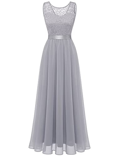Berylove Damen Abendkleider Abschlusskleid Lang Hochzeitskleid Chiffon Kleider Brautjungfernkleider Grau BLP7025 Grey M von Berylove