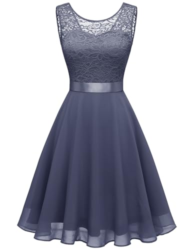 Berylove Damen Abendkleider Elegant Spitze Cocktailkleider Gäste Hochzeitskleider Kurze Ballkleider BLP7005NC Grayish Purple M von Berylove