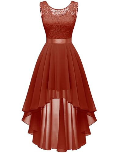 Berylove Damen Elegant Abendkleid Chiffon Vokuhila Cocktailkleid Kleid Hinten Lang Vorne Kurz BLP7035NC Brick Red XL von Berylove