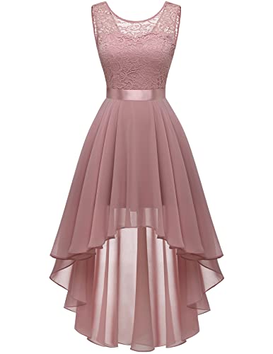 Berylove Damen Elegant Abendkleid Vokuhila Cocktailkleid Brautjungfer Kleid Spitzenkleid Weihnachtskleid BLP7035 Blush S von Berylove