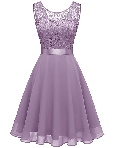 Berylove Damen Elegant Cocktailkleider Kurze Konfirmationskleider Floral Spitze Brautjungfernkleider BLP7005NC Purple 2XL von Berylove