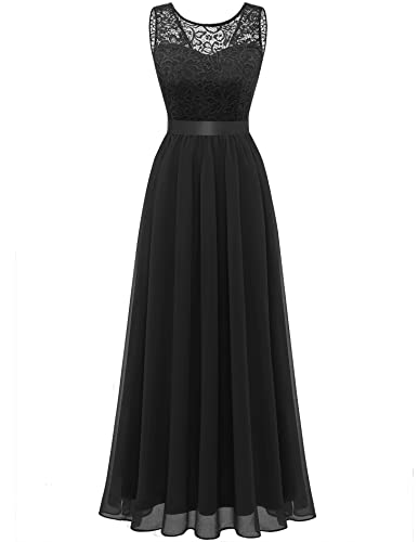 Berylove Damen Kleid Schwarz Abschlusskleid Lang Abendkleid Elegant für Hochzeit Brautkleid Standesamt Hochzeitskleid BLP7025 Black 2XL von Berylove