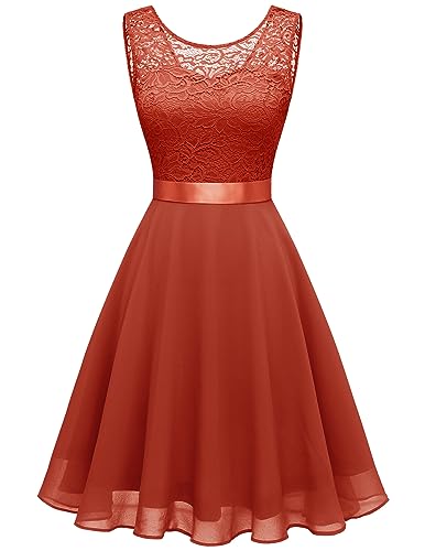 Berylove Damen Kurze Cocktailkleid Brautjungfernkleider Elegant Party Knielange Festival Chiffon Kleider BLP7005NC Brick Red L von Berylove