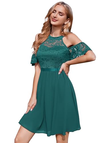 Berylove Ballkleider Kurz Brautkleid Cocktailkleider Kleid Hochzeitsgast Damen Chiffon Kleid Knielang Jugendweihe Kleider Kleider Damen Sommer BLP7061 PeacockGreen S von Berylove