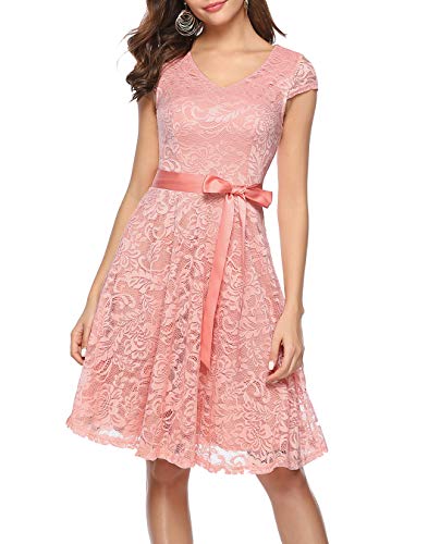 Berylove Damen V-Ausschnitt Kurz Brautjungfer Kleid Cocktail Party Floral Kleid BLP7006Blush3XL von Berylove