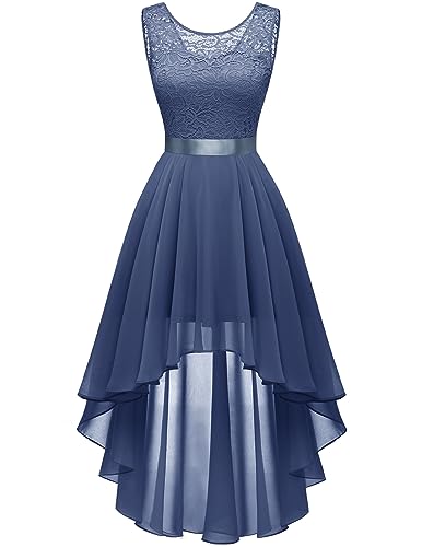 Berylove Damen Vokuhila Cocktailkleid Elegant Abendkleid Lang Spitzenkleid Chiffon Festival Kleid BLP7035NC Grayish Purple L von Berylove