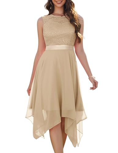 Berylove Kleid Asymmetrisch Damen Kleid Hochzeitsgast Damen Kleid für Hochzeit Asymmetrisches Kleid BLP7039 Champagne S von Berylove