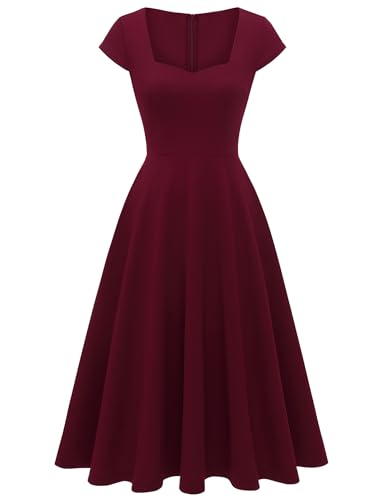 Berylove Kleid Elegant Abendkleid Lang Elegant für Hochzeit Kleid mit Herausschnitt A Linien Kleid Damen Festlich 8009 Burgundy L von Berylove