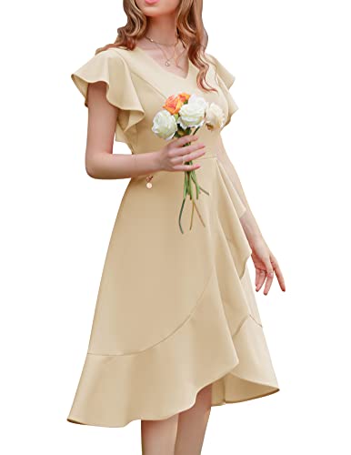 BeryLove Kleid mit Schlitz Kleider Damen Sommer Lang Cocktailkleid Damen Lang Vokuhila Ballkleid 7059 Champagne L von BeryLove