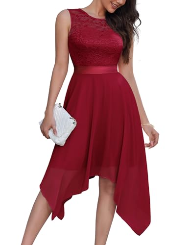 Berylove Kleider Abendkleid Kleid mit Spitze Trauzeugin Kleid Kleid Asymmetrisch BLP7039 DarkRed 2XL von Berylove