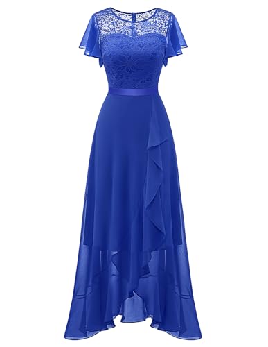 Berylove Langes Abendkleid Damen Vokuhila Kleid Kurzarm Langes Kleid Damen Elegant für Hochzeit 7051 Royalblue XS von Berylove