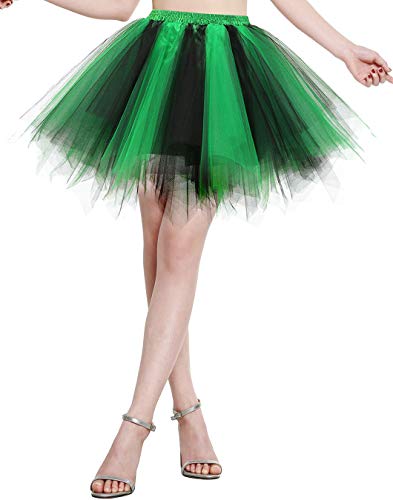 Berylove Tutu Damenrock Tüllrock Kurz Ballet Tanzkleid Unterrock Cosplay Crinoline Rockabilly Petticoat für Karneval Partykleid BLP6008 Black Green L von Berylove