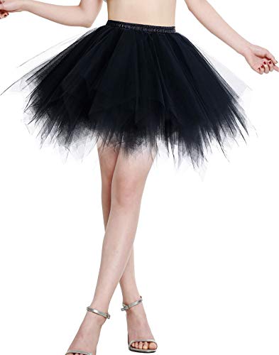 Berylove Tutu Damenrock Tüllrock Kurz Ballet Tanzkleid Unterrock Cosplay Crinoline Rockabilly Petticoat für Karneval Partykleid BLP6008Black L von Berylove