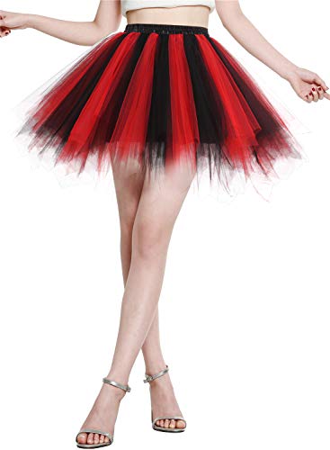 Berylove Tutu Damenrock Tüllrock Kurz Ballet Tanzkleid Unterrock Cosplay Crinoline Rockabilly Petticoat für Karneval Partykleid BLP6008BlackRed S von Berylove