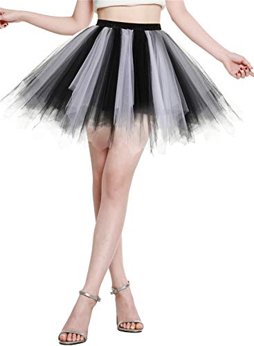 Berylove Tutu Damenrock Tüllrock Kurz Ballet Tanzkleid Unterrock Cosplay Crinoline Rockabilly Petticoat für Karneval Partykleid BLP6008BlackWhite L von Berylove