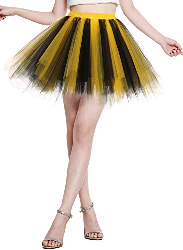 Berylove Tutu Damenrock Tüllrock Kurz Ballet Tanzkleid Unterrock Cosplay Crinoline Rockabilly Petticoat für Karneval Partykleid BLP6008BlackYellow L von Berylove