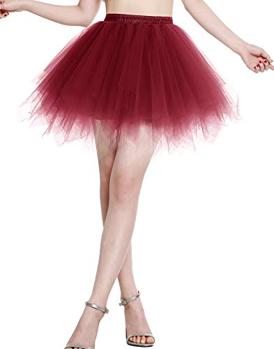 Berylove Tutu Damenrock Tüllrock Kurz Ballet Tanzkleid Unterrock Cosplay Crinoline Rockabilly Petticoat für Karneval Partykleid BLP6008Burgundy M von Berylove