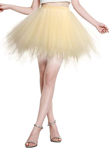 Berylove Tutu Damenrock Tüllrock Kurz Ballet Tanzkleid Unterrock Cosplay Crinoline Rockabilly Petticoat für Karneval Partykleid BLP6008Champagne L von Berylove