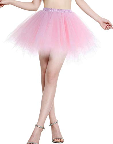 Berylove Tutu Damenrock Tüllrock Kurz Ballet Tanzkleid Unterrock Cosplay Crinoline Rockabilly Petticoat für Karneval Partykleid BLP6008Pink L von Berylove