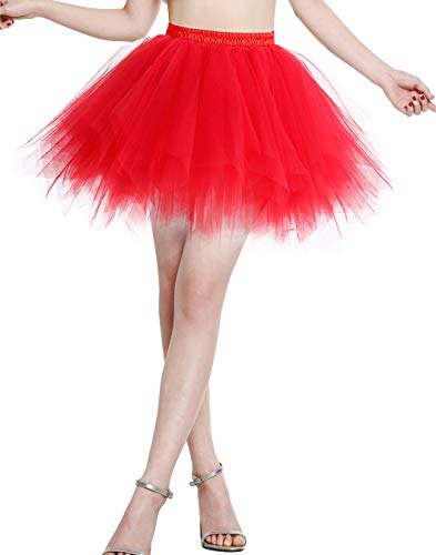 Berylove Tutu Damenrock Tüllrock Kurz Ballet Tanzkleid Unterrock Cosplay Crinoline Rockabilly Petticoat für Karneval Partykleid BLP6008Red L von Berylove