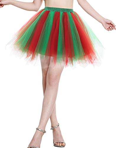 Berylove Tutu Damenrock Tüllrock Kurz Ballet Tanzkleid Unterrock Cosplay Crinoline Rockabilly Petticoat für Karneval Partykleid BLP6008RedGreen M von Berylove