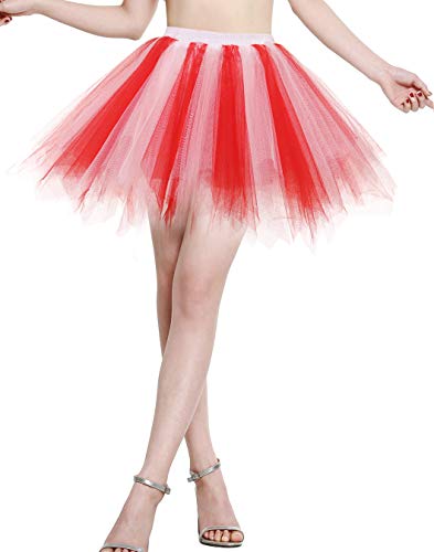 Berylove Tutu Damenrock Tüllrock Kurz Ballet Tanzkleid Unterrock Cosplay Crinoline Rockabilly Petticoat für Karneval Partykleid BLP6008RedWhite L von Berylove